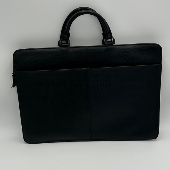 Men's Black Leather Briefcase Softshell Multi Compartment Zipper Professional - Picture 3 of 12